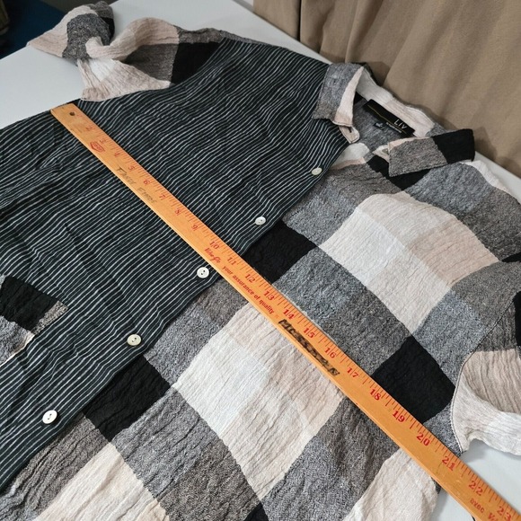 Liv by Habitat Yin Yang Linen Button-Up Shirt Womens Small Neutral Block Stripe - Picture 9 of 12